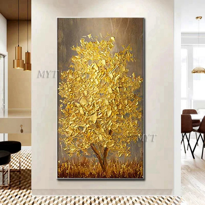 3D Unframed Hand Painted Gold Tree Oil Painting On Canvas