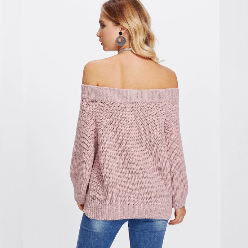 Solid Color Loose V-neck Lantern Sleeve Long Sleeve Sweater