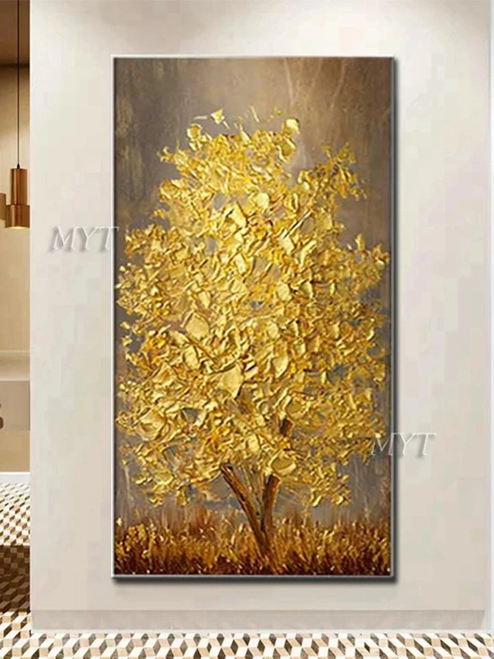 3D Unframed Hand Painted Gold Tree Oil Painting On Canvas