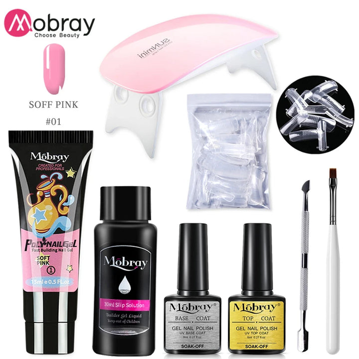 Mobray Poly Nail Gel Kit Finger Extension UV Gel LED Lamp for Manicure Nail Art Set