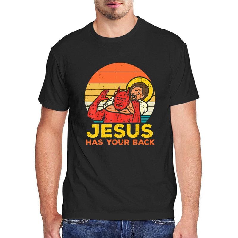 T-shirt rétro chrétien pour hommes, Jésus a votre dos 