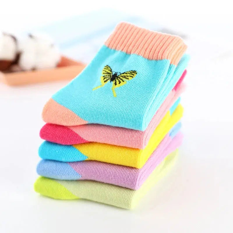 Girls Socks Butterfly Cotton Candy Colored Socks For Girls 1- 15 Year Old-socks-Bennys Beauty World