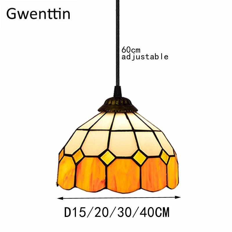 Tiffany Simple Square Pendant Light Mediterranean Stained Glass Hanging Lamp for Home Decor Dining Room Kitchen Lighting Fixture-Arlik interiors