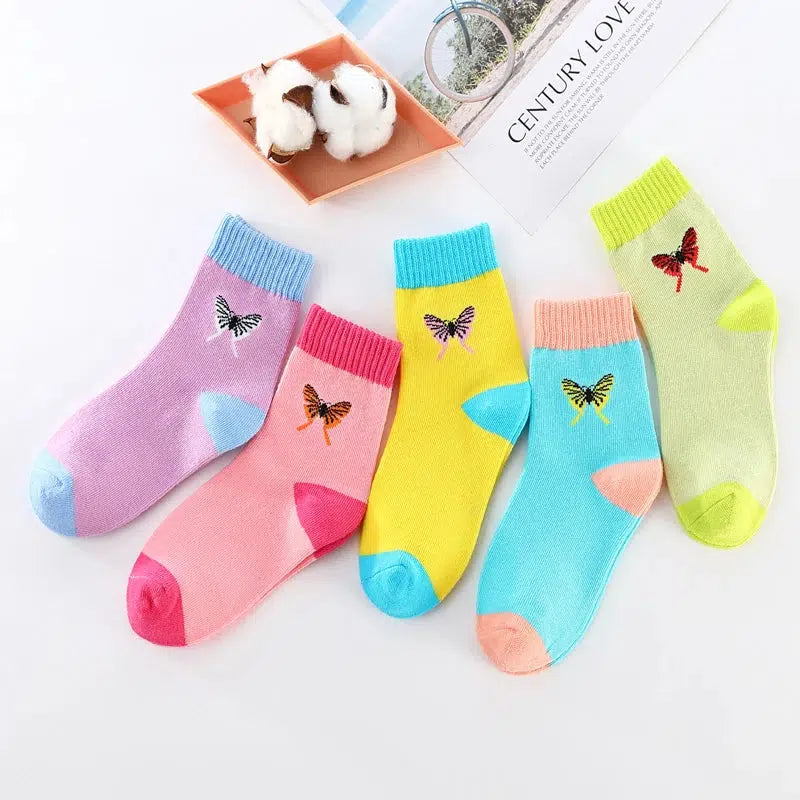 Girls Socks Butterfly Cotton Candy Colored Socks For Girls 1- 15 Year Old-socks-Bennys Beauty World