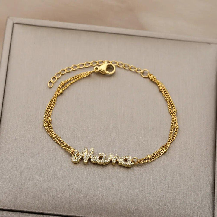 Zircon Letter Mama Bracelets For Women Stainless Steel Double Bead Link Chain Family Love Bracelet Femme Mother Jewelry Gift-Arlik interiors