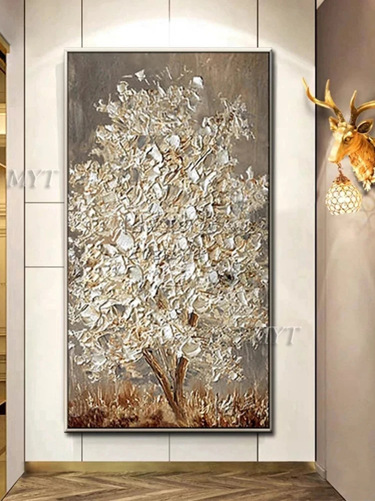 3D Unframed Hand Painted Gold Tree Oil Painting On Canvas