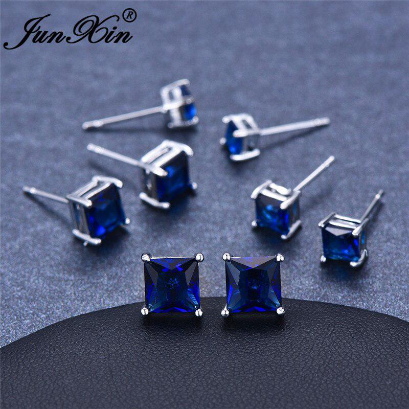 Square Stone Earrings Royal Blue Zircon Crystal Stud Earrings For Women-earrings-Bennys Beauty World