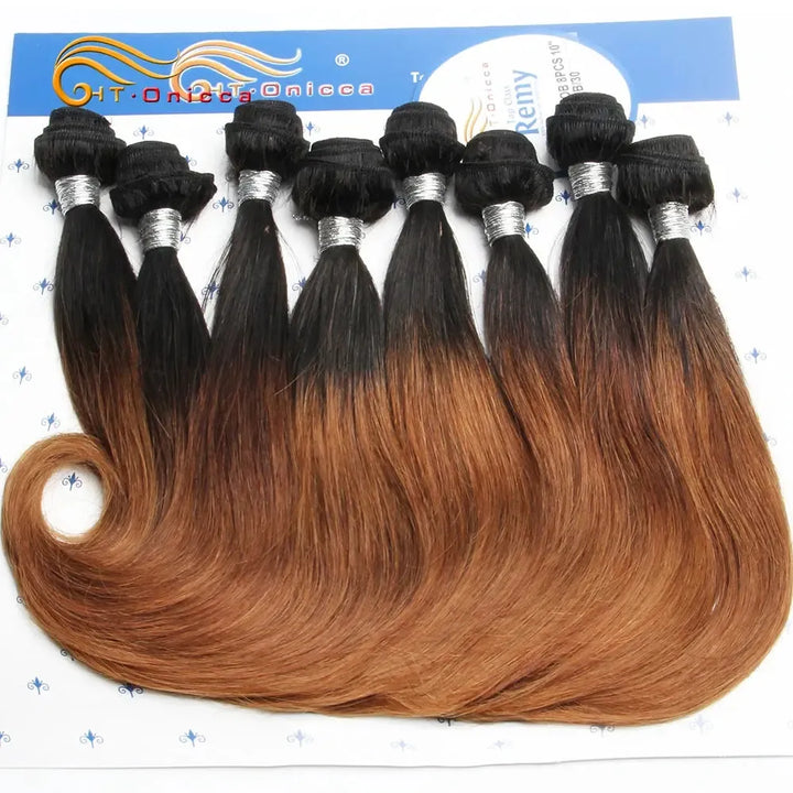 Brazilian Remy Curly Hair Bundles – 8 Pcs 100% Human Hair Ombre Weave Extensions-hair extensions-Bennys Beauty World