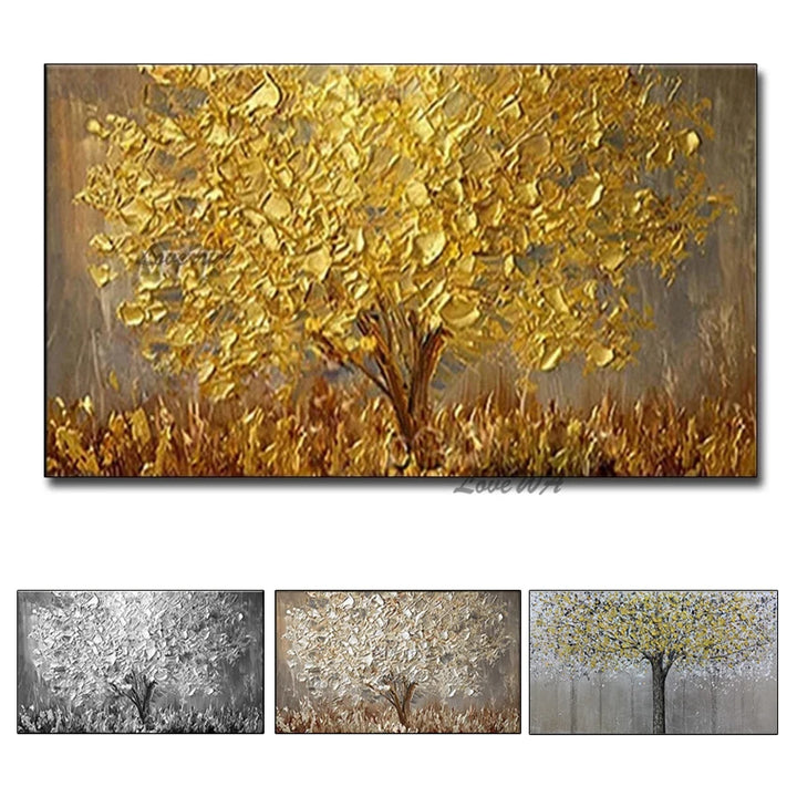 3D Unframed Hand Painted Gold Tree Oil Painting On Canvas