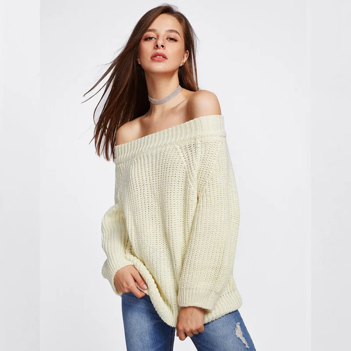 Solid Color Loose V-neck Lantern Sleeve Long Sleeve Sweater