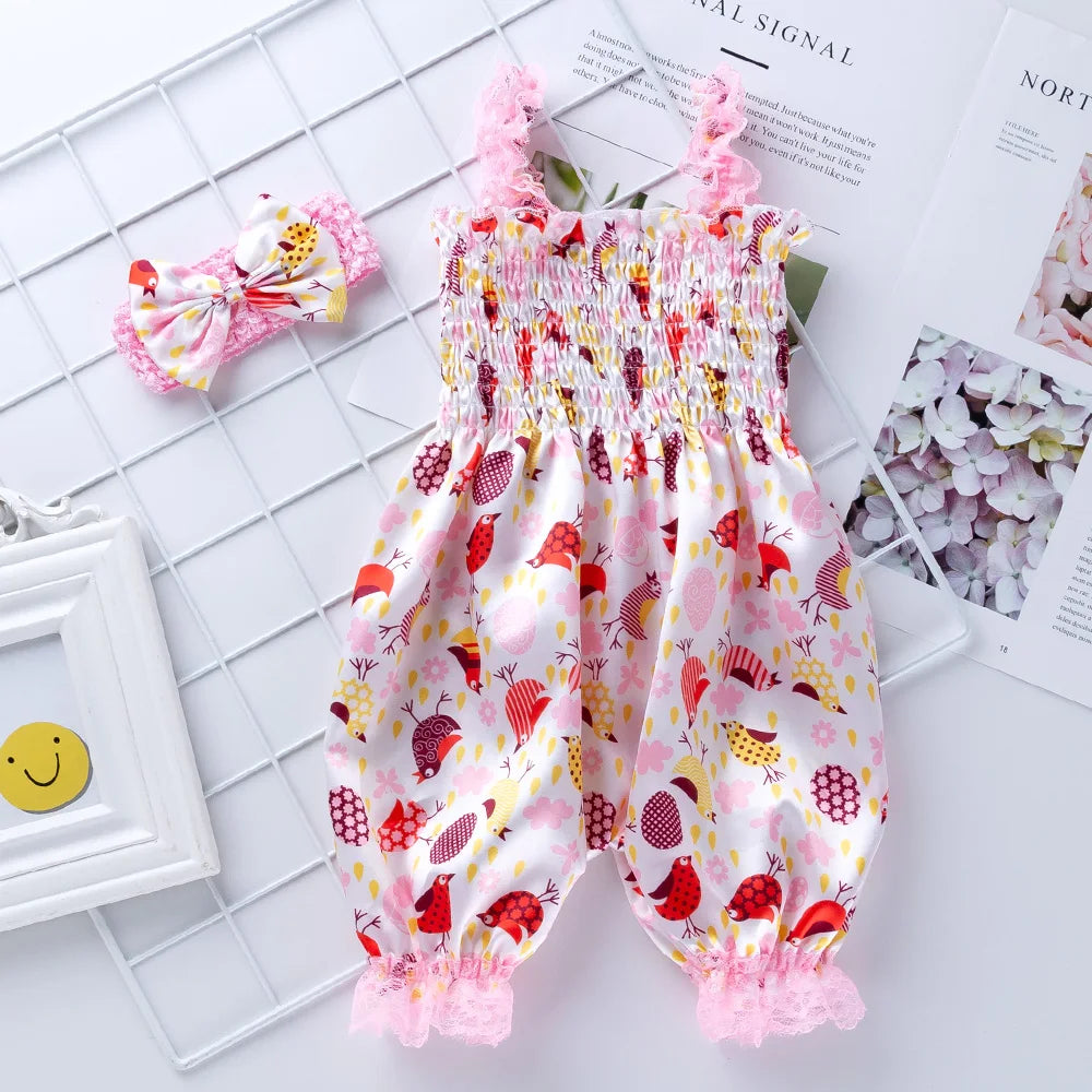 Girls Summer Backless Romper Baby Lace-up Bloomer
