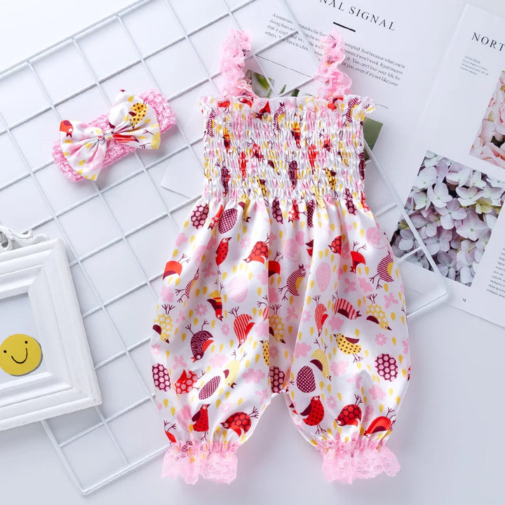 Girls Summer Backless Romper Baby Lace-up Bloomer
