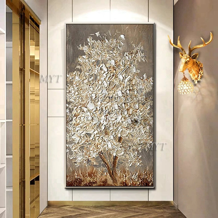 3D Unframed Hand Painted Gold Tree Oil Painting On Canvas