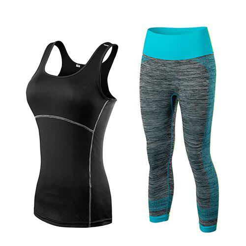 yuerlian Ladies Sports Running Cropped Top 3/4 Leggings Yoga Gym Trainning Set Clothing workout fitness women yoga suit-0-Bennys Beauty World