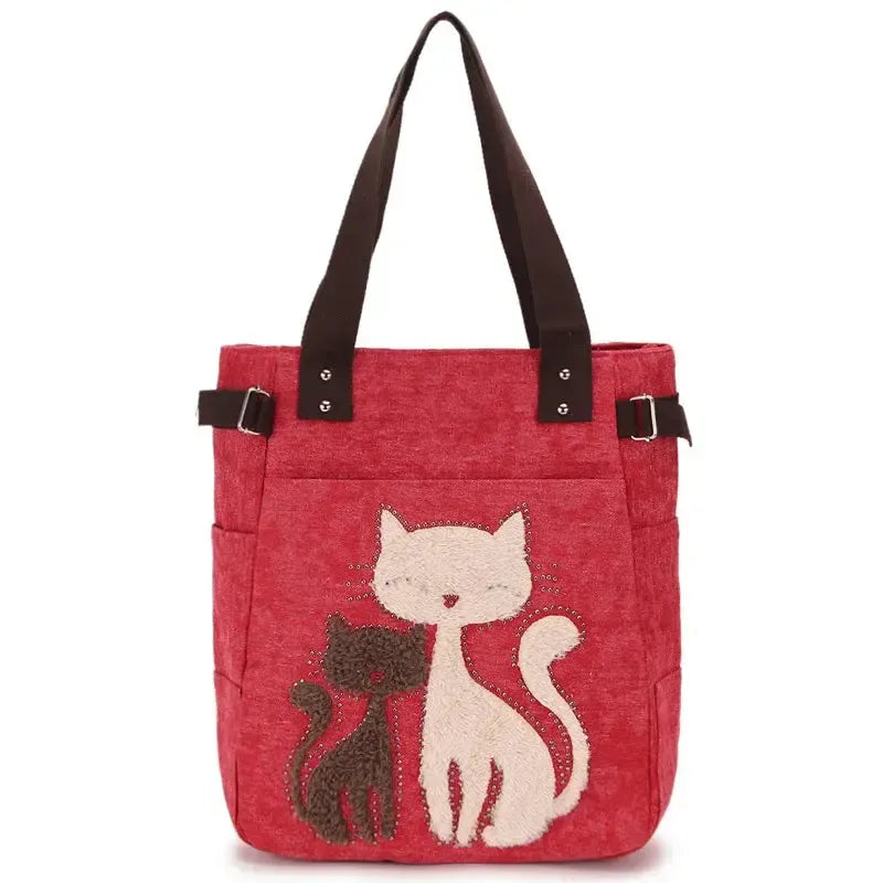Cute Cat Canvas Shoulder Bag for Women – Plush Rivet Handbag-Bag-Bennys Beauty World