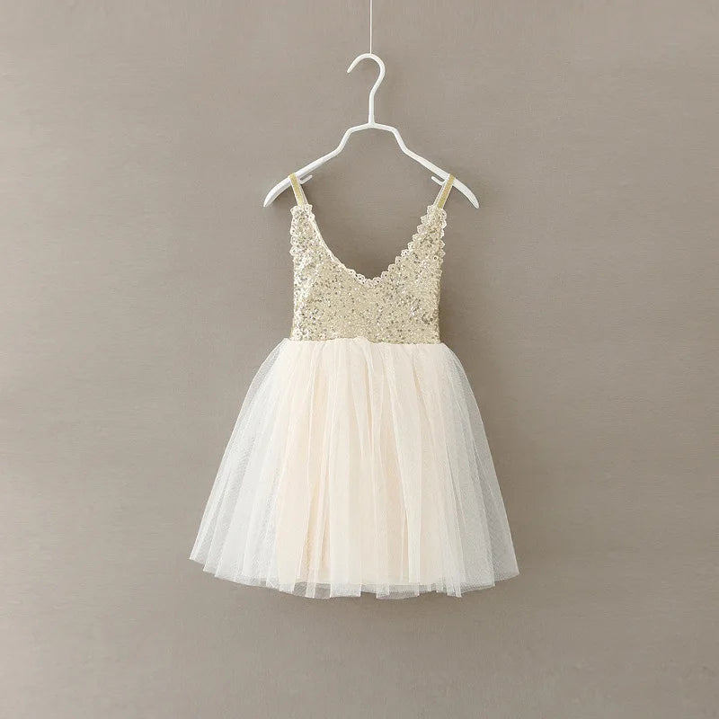 Girls Gold Sequined Lace Tutu Dress | Party &amp; Wedding | Ages 2–6