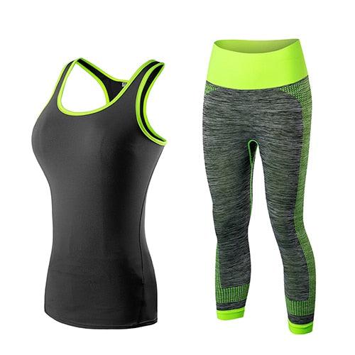 yuerlian Ladies Sports Running Cropped Top 3/4 Leggings Yoga Gym Trainning Set Clothing workout fitness women yoga suit-0-Bennys Beauty World