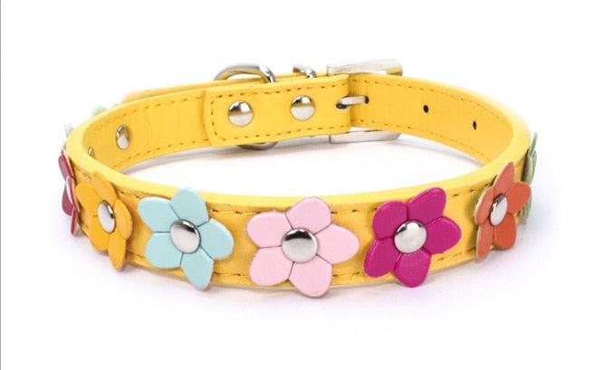 Flowers Pet Dog Collar Leash PU Leather Cat Collar-Pet collar-Bennys Beauty World