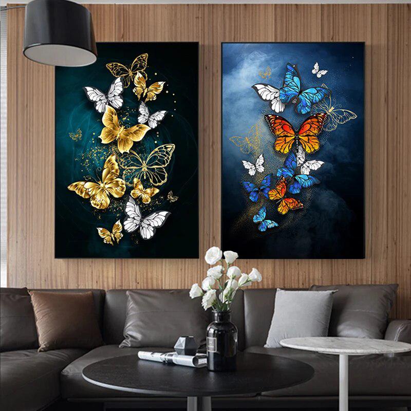 Abstract Golden Blue Butterfly Wall Art-Painting-Arlik interiors