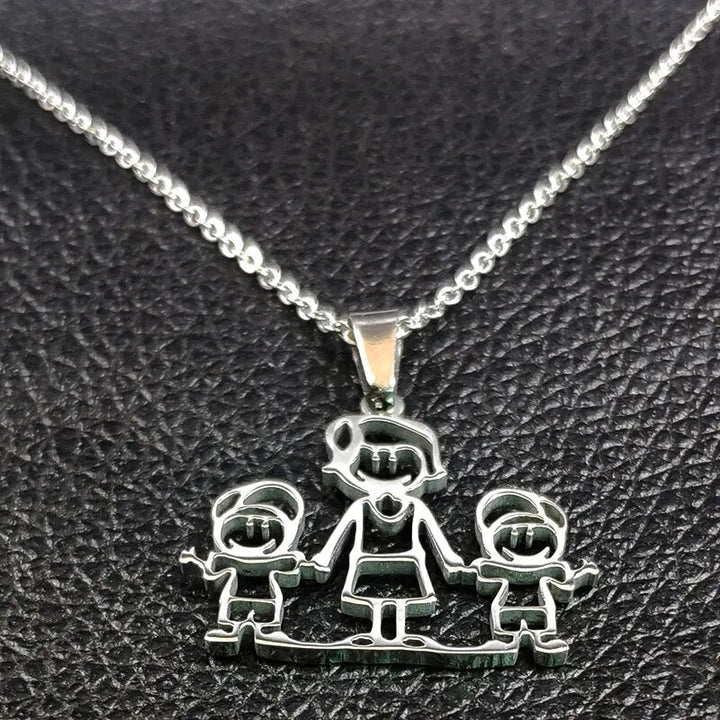 Mothers and Children Family Stainless Steel Necklaces Silver Color Necklace Jewelry dia de la madre Mother&#39;s Day Gift N328S01-Arlik interiors