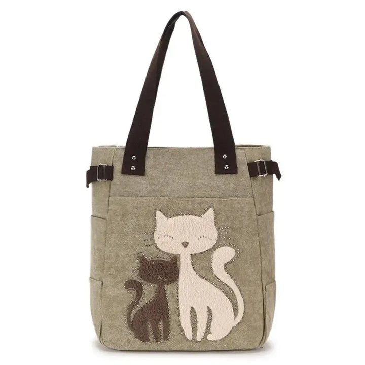 Cute Cat Canvas Shoulder Bag for Women – Plush Rivet Handbag-Bag-Bennys Beauty World