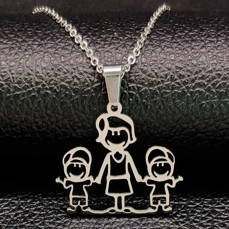 Mothers and Children Family Stainless Steel Necklaces Silver Color Necklace Jewelry dia de la madre Mother&#39;s Day Gift N328S01-Arlik interiors