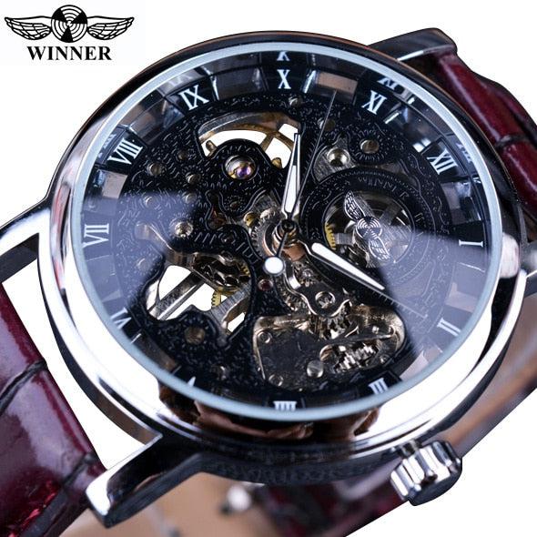 Transparent Golden Case Luxury Casual Design Brown Leather Strap Watch-watch-Bennys Beauty World
