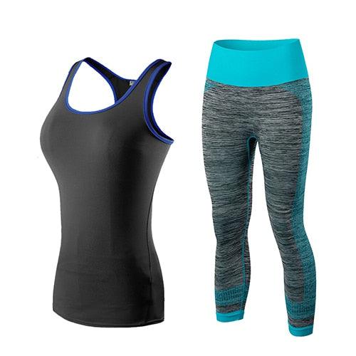 yuerlian Ladies Sports Running Cropped Top 3/4 Leggings Yoga Gym Trainning Set Clothing workout fitness women yoga suit-0-Bennys Beauty World