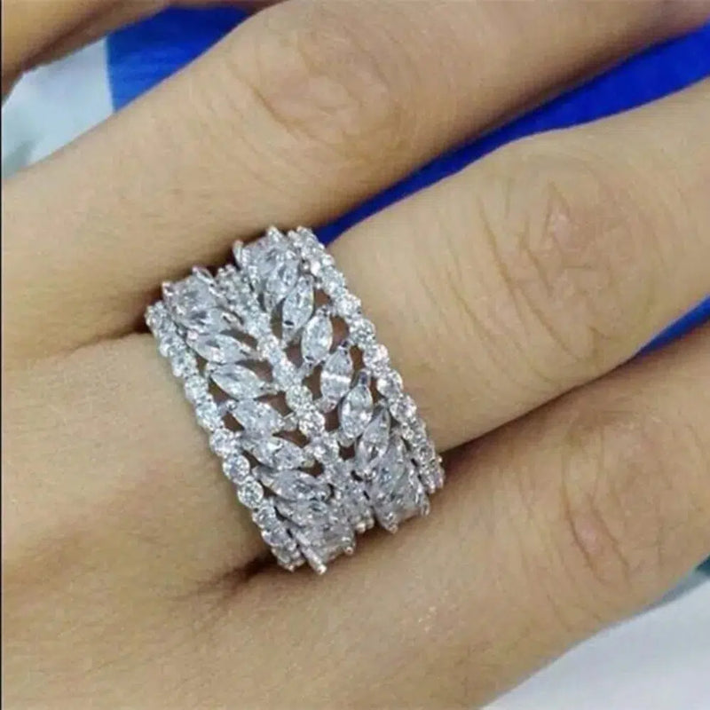 Luxury Designer Fashion 925 Sterling Silver Leaves Shaped Rings