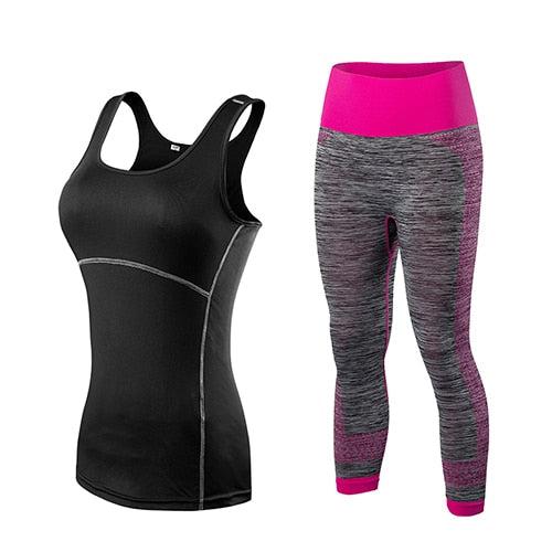 yuerlian Ladies Sports Running Cropped Top 3/4 Leggings Yoga Gym Trainning Set Clothing workout fitness women yoga suit-0-Bennys Beauty World