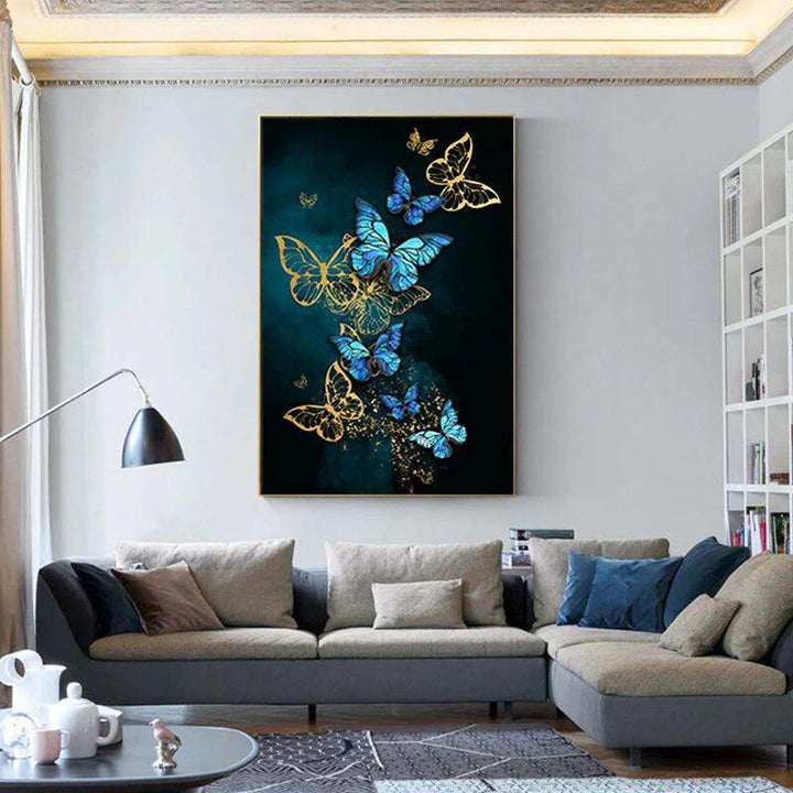 Abstract Golden Blue Butterfly Wall Art-Painting-Arlik interiors