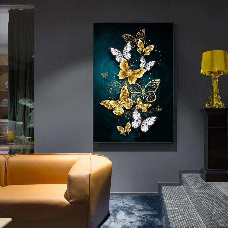 Abstract Golden Blue Butterfly Wall Art-Painting-Arlik interiors