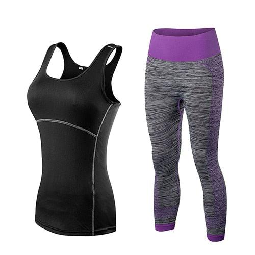 yuerlian Ladies Sports Running Cropped Top 3/4 Leggings Yoga Gym Trainning Set Clothing workout fitness women yoga suit-0-Bennys Beauty World