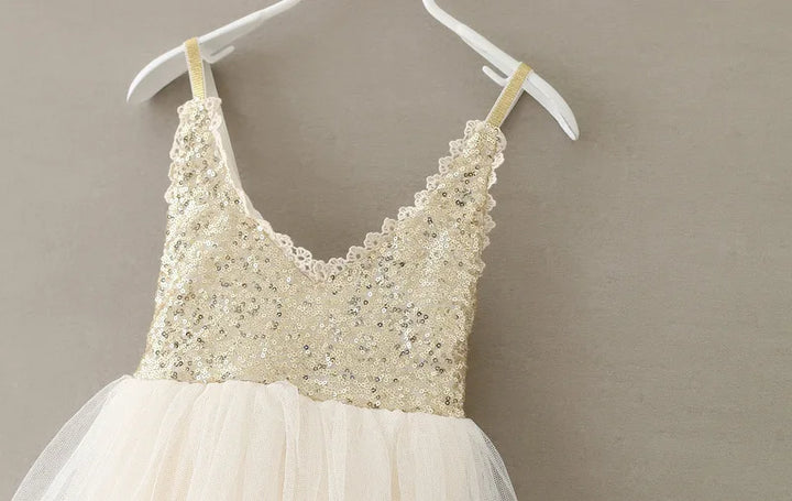 Girls Gold Sequined Lace Tutu Dress | Party &amp; Wedding | Ages 2–6
