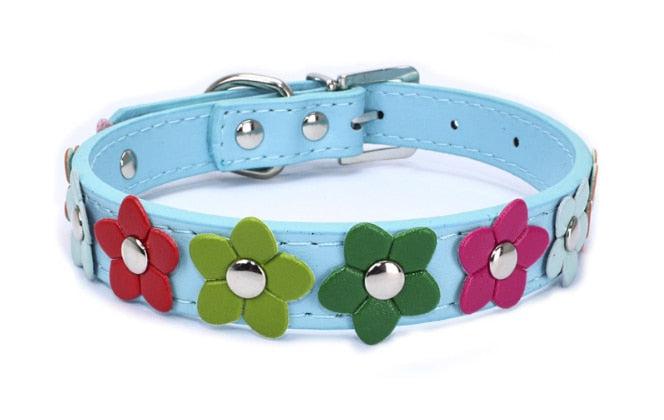 Flowers Pet Dog Collar Leash PU Leather Cat Collar-Pet collar-Bennys Beauty World