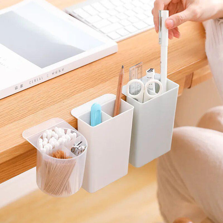 Pen Box Stick On Desktop Brush Pot Plastic Pen Holder Container Makeup Stationery Storage Holder for Home Office Decor-Arlik interiors