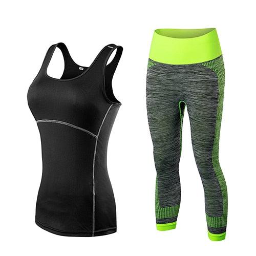 yuerlian Ladies Sports Running Cropped Top 3/4 Leggings Yoga Gym Trainning Set Clothing workout fitness women yoga suit-0-Bennys Beauty World