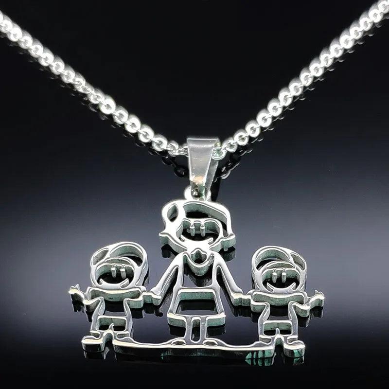 Mothers and Children Family Stainless Steel Necklaces Silver Color Necklace Jewelry dia de la madre Mother&#39;s Day Gift N328S01-Arlik interiors