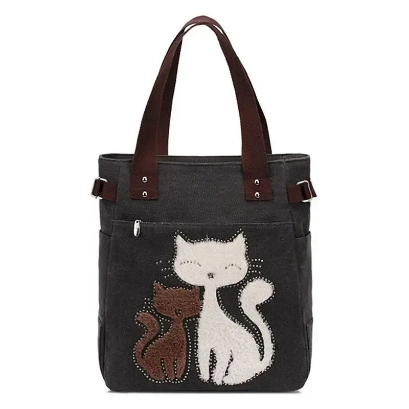 Cute Cat Canvas Shoulder Bag for Women – Plush Rivet Handbag-Bag-Bennys Beauty World