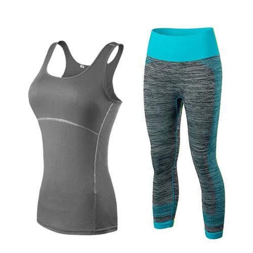 yuerlian Ladies Sports Running Cropped Top 3/4 Leggings Yoga Gym Trainning Set Clothing workout fitness women yoga suit-0-Bennys Beauty World