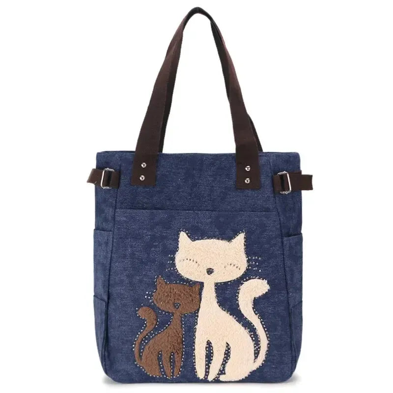 Cute Cat Canvas Shoulder Bag for Women – Plush Rivet Handbag-Bag-Bennys Beauty World