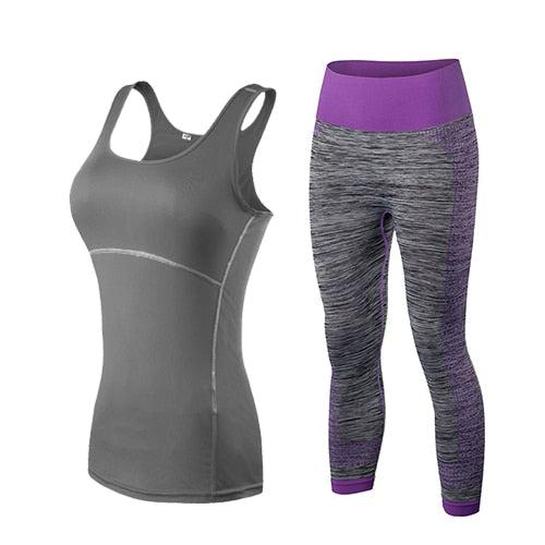 yuerlian Ladies Sports Running Cropped Top 3/4 Leggings Yoga Gym Trainning Set Clothing workout fitness women yoga suit-0-Bennys Beauty World