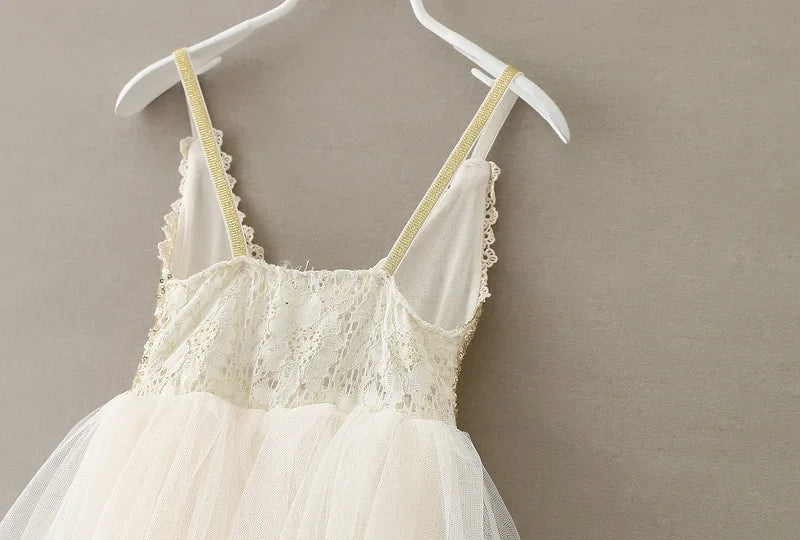 Girls Gold Sequined Lace Tutu Dress | Party &amp; Wedding | Ages 2–6