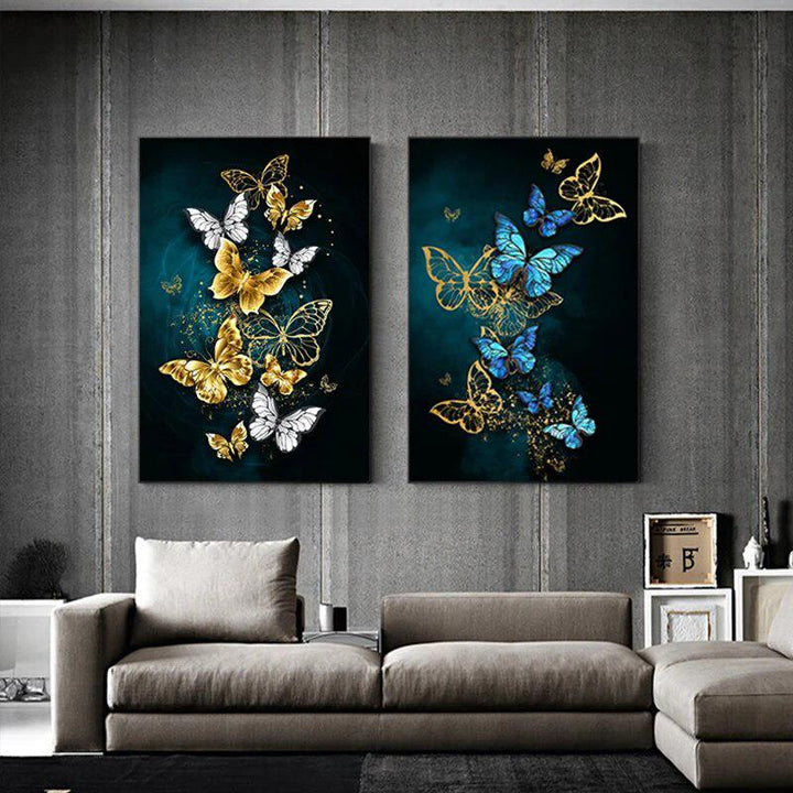 Abstract Golden Blue Butterfly Wall Art-Painting-Arlik interiors