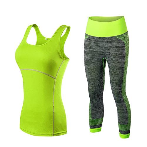 yuerlian Ladies Sports Running Cropped Top 3/4 Leggings Yoga Gym Trainning Set Clothing workout fitness women yoga suit-0-Bennys Beauty World