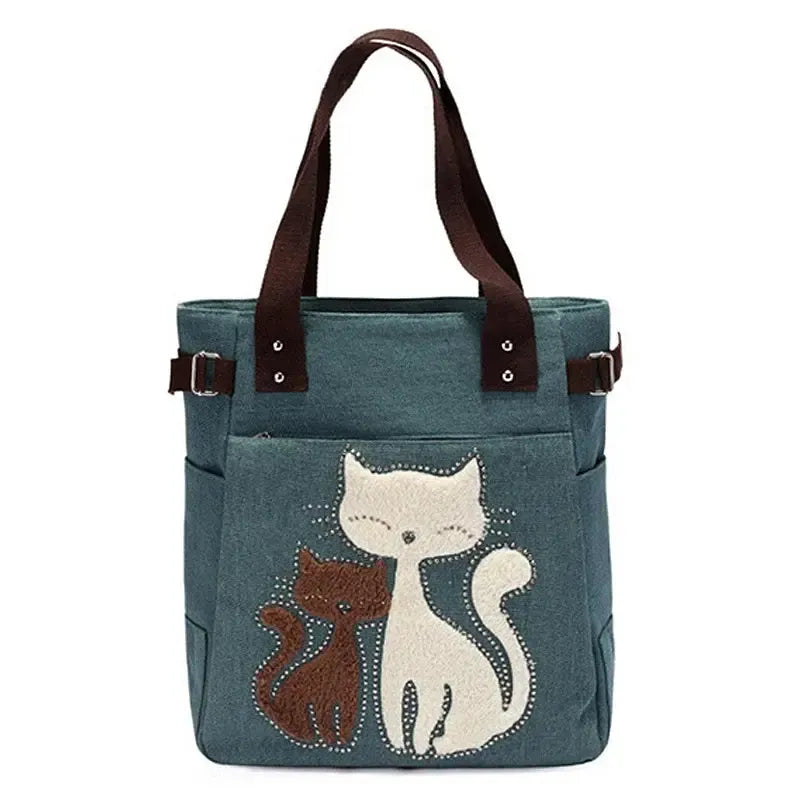 Cute Cat Canvas Shoulder Bag for Women – Plush Rivet Handbag-Bag-Bennys Beauty World