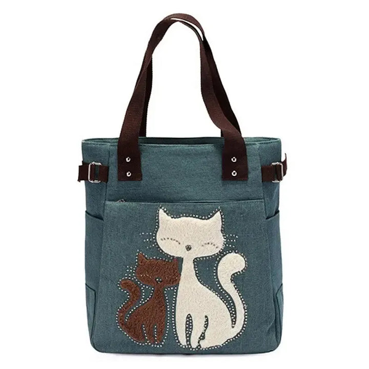 Cute Cat Canvas Shoulder Bag for Women – Plush Rivet Handbag-Bag-Bennys Beauty World