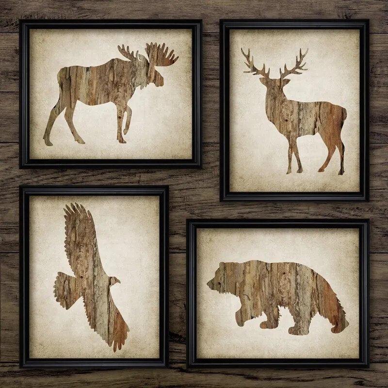 North American Animal Wall Art Posters and Prints Moose,Bald Eagle,Buck Deer,Grizzly Bear Art Painting Rustic Cabin Home Decor-Arlik interiors