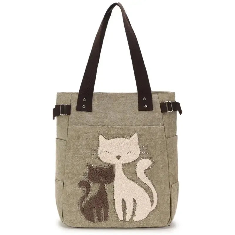 Cute Cat Canvas Shoulder Bag for Women – Plush Rivet Handbag-Bag-Bennys Beauty World