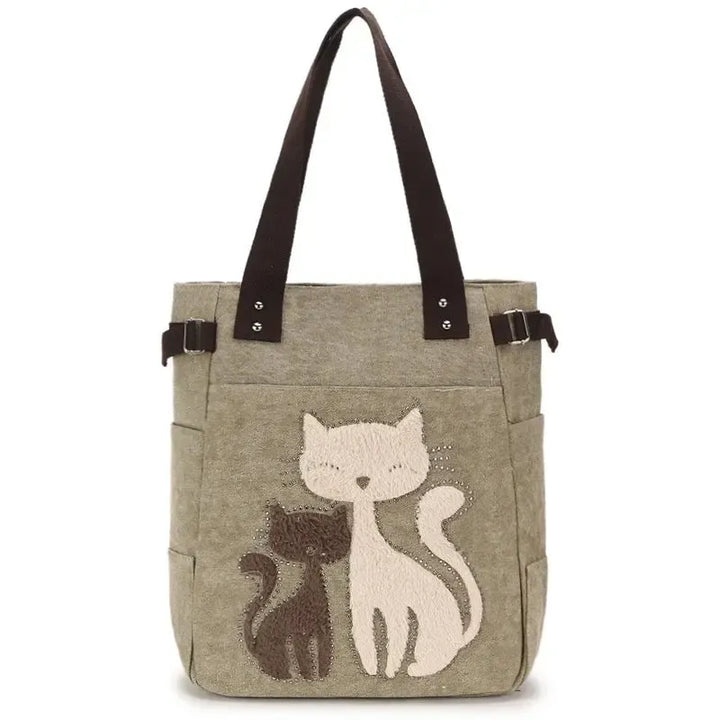 Cute Cat Canvas Shoulder Bag for Women – Plush Rivet Handbag-Bag-Bennys Beauty World